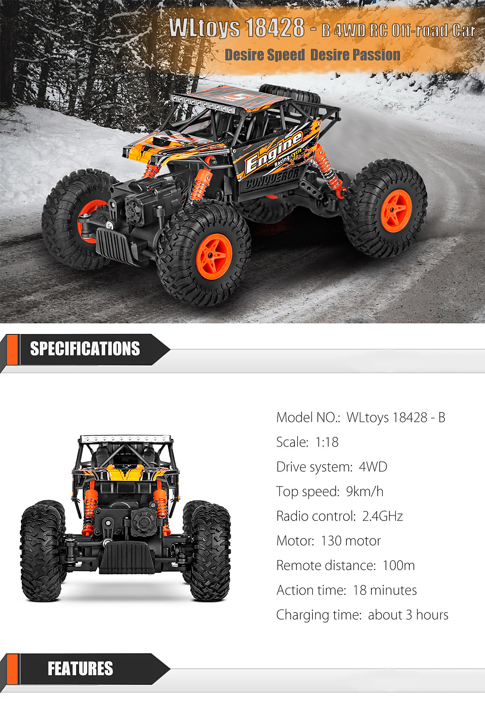 WLtoys 18428 - B 1:18 Scale 2.4G 4 Wheel Drive Remote Control Off-road Car Crawler