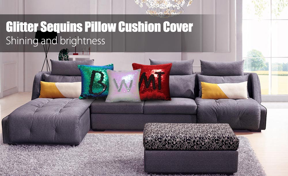 40 x 40cm DIY Two Tone Glitter Sequins Throw Pillow Decorative Cushion Cover