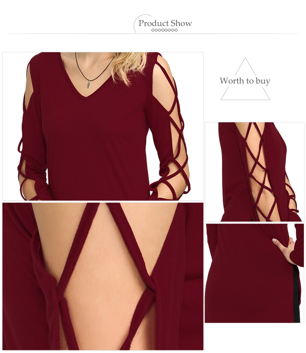 Sexy V Neck Hollow Out Solid Color Women T-Shirt Sexy V Neck Hollow Out Solid Color Women T-Shirt