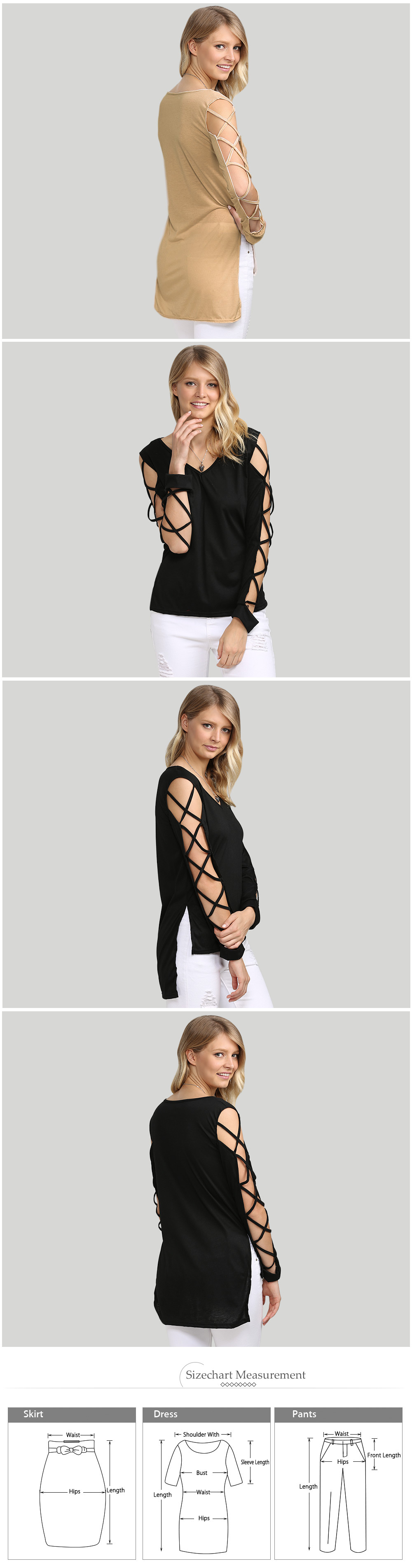 Sexy V Neck Hollow Out Solid Color Women T-Shirt Sexy V Neck Hollow Out Solid Color Women T-Shirt