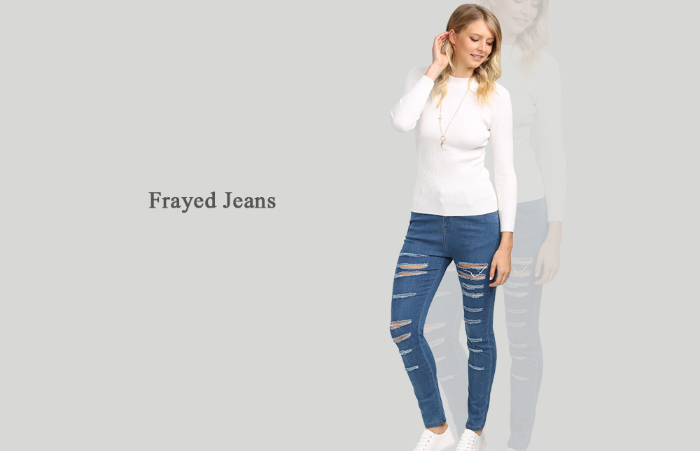 Street Style Mid Waist Hole Women Jeans