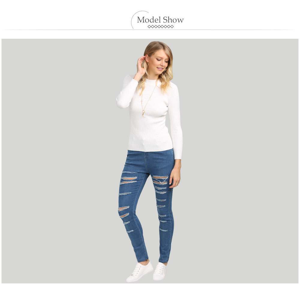 Street Style Mid Waist Hole Women Jeans
