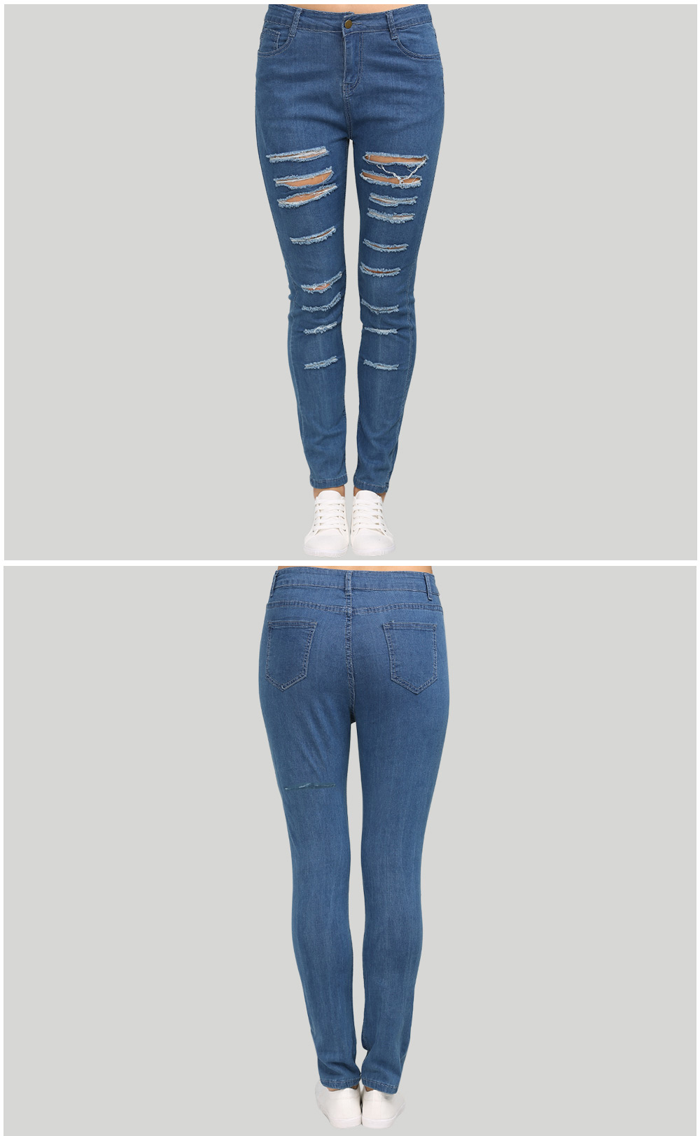Street Style Mid Waist Hole Women Jeans