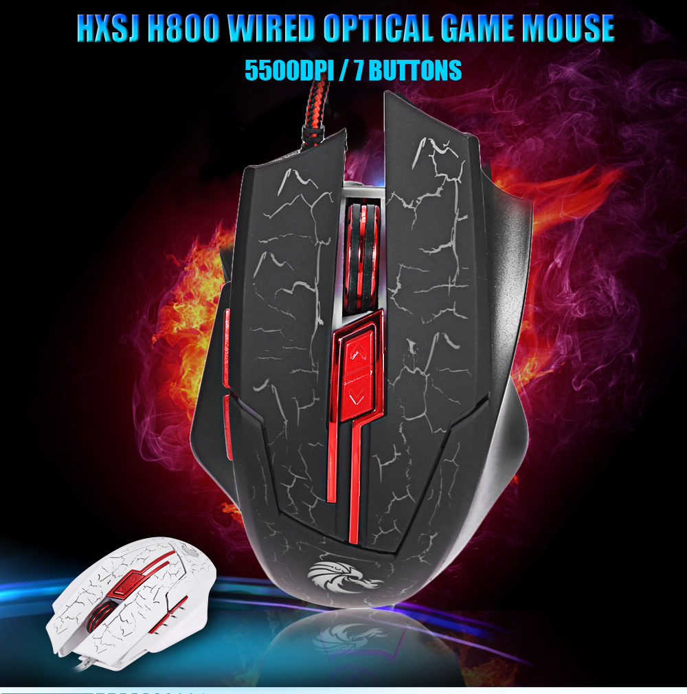 HXSJ H800 Optical 5500DPI 7D USB Gaming Wired Mouse with LED Backlight