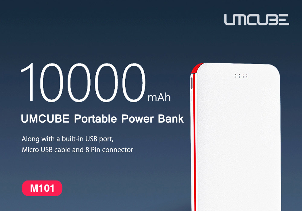 CUBE UMCUBE M101 10000mAh Power Bank Built-in Micro USB Cable 8 Pin Connector