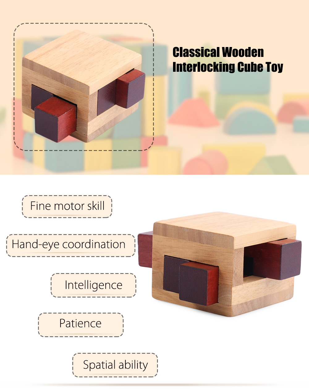 Classical Wooden Interlocking Cube Puzzle Toy Gift Brain Teaser Classical Wooden Interlocking Cube Puzzle Toy Gift Brain Teaser