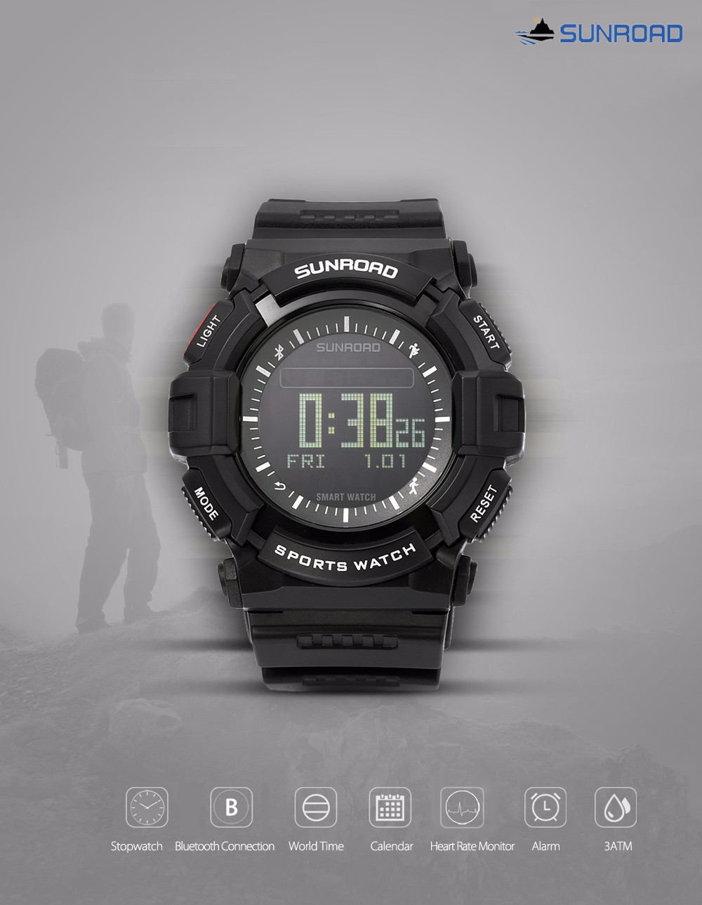 SUNROAD FR9211B Outdoor Sport Smart Watch Heart Rate Monitor Pedometer Bluetooth 4.0 Wristwatch
