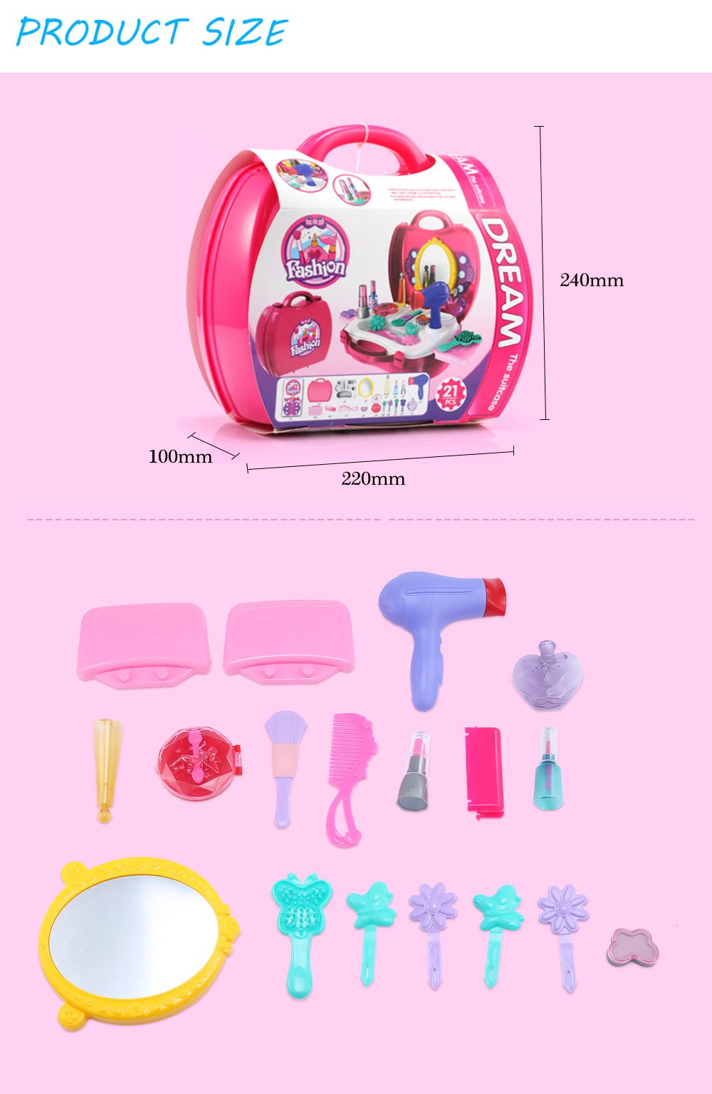 21pcs Kids Mini Simulation Makeup Tools Box Educational Pretend Play Toy Present