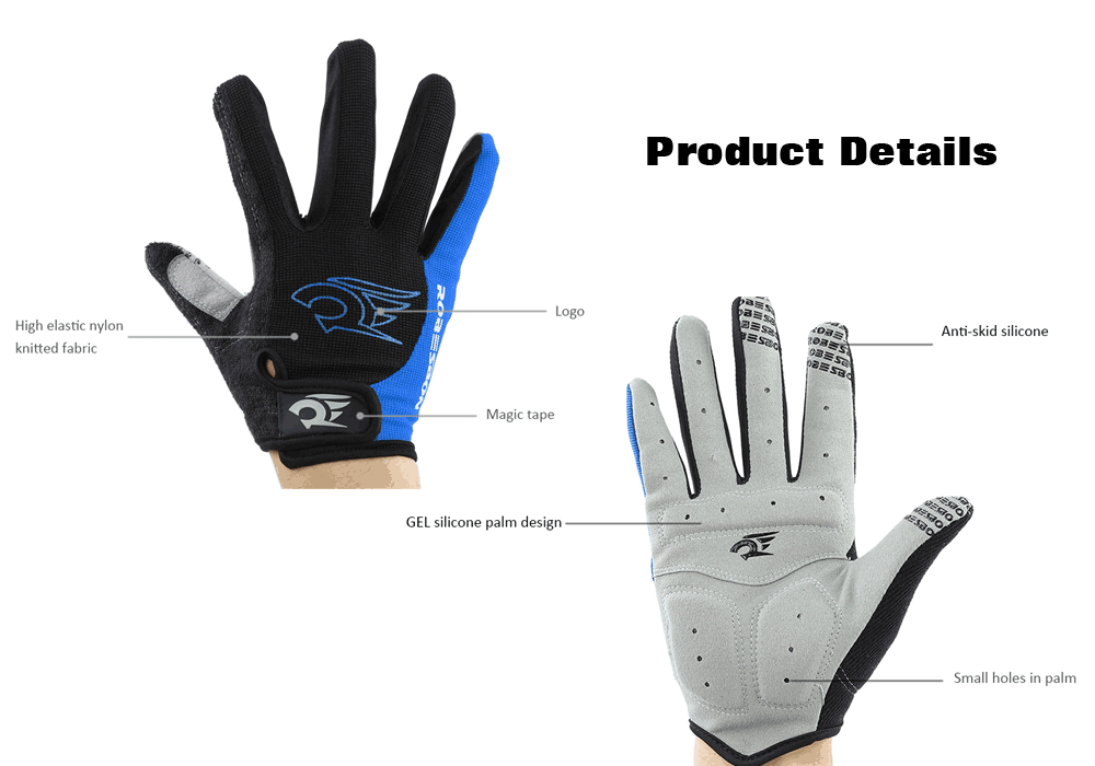 Robesbon Paired Sport Motocross Mountain Bike Bicycle MTB Cycling Full Finger Gloves for Men Women