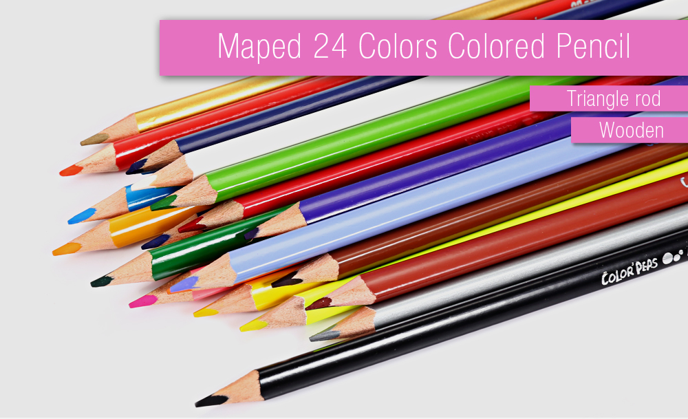 Maped 24 Colors Triangle Rod Wooden Colored Pencil for Kids Maped 24 Colors Triangle Rod Wooden Colored Pencil for Kids