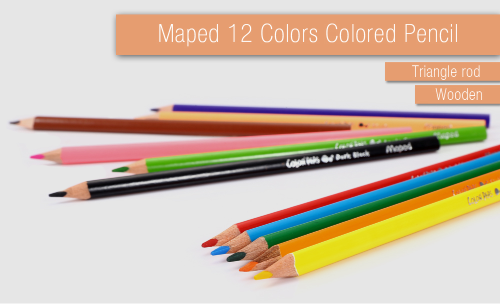 Maped 12 Colors Triangle Rod Wooden Colored Pencil for Kids Maped 12 Colors Triangle Rod Wooden Colored Pencil for Kids