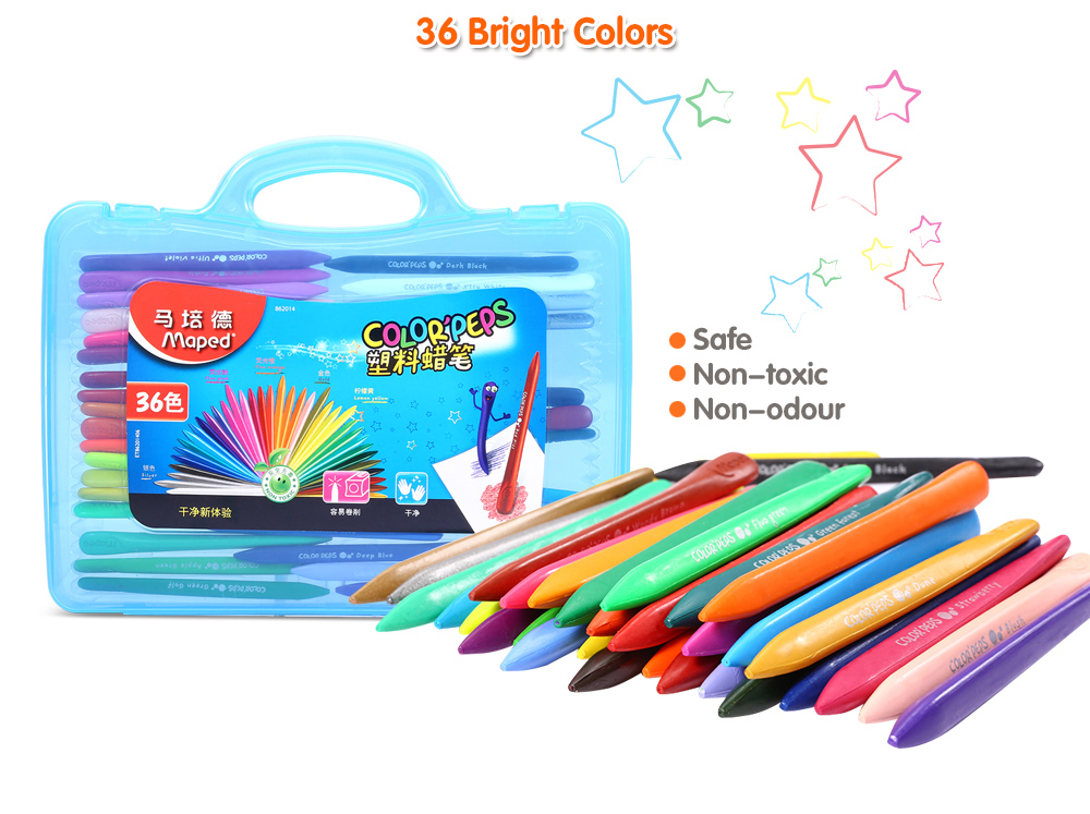 Maped Universal 36 Colors Bright Colorful Bar Plastic Crayon with Box Maped Universal 36 Colors Bright Colorful Bar Plastic Crayon with Box