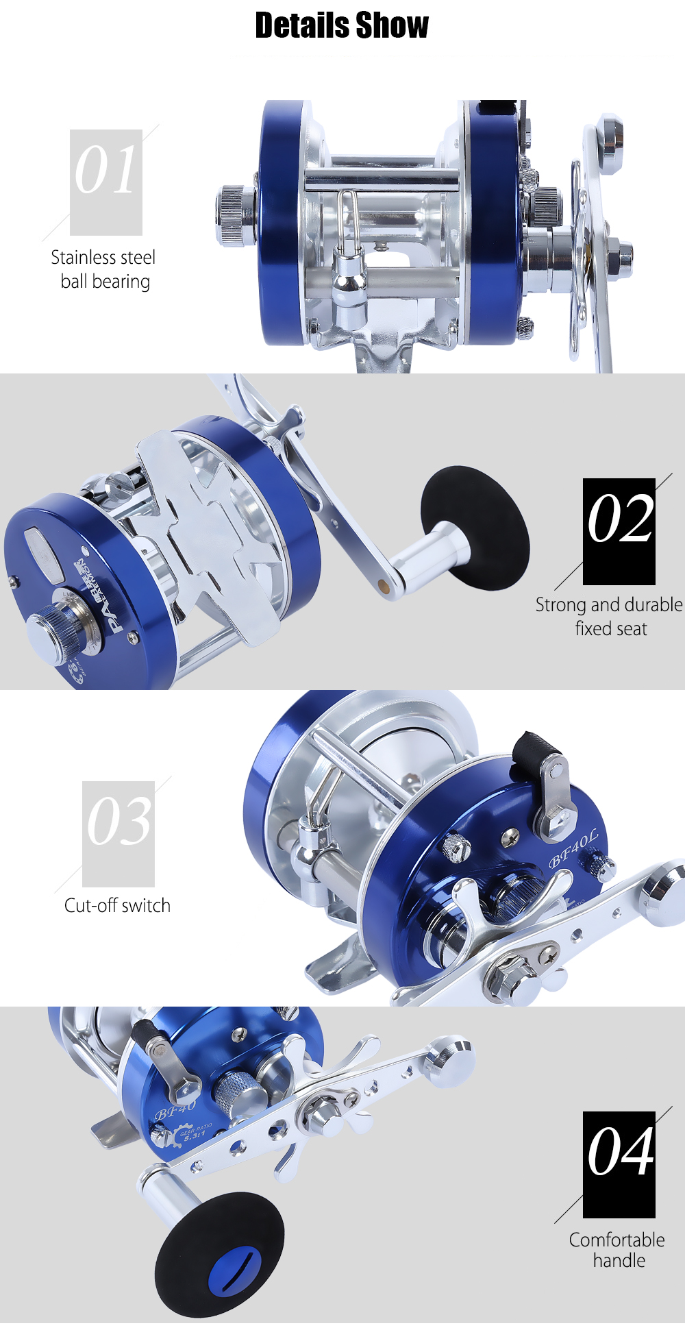 PALAEMON BF40 5.3:1 Fishing High Speed 6 + 1BB Drum Baitcasting Reel PALAEMON BF40 5.3:1 Fishing High Speed 6 + 1BB Drum Baitcasting Reel