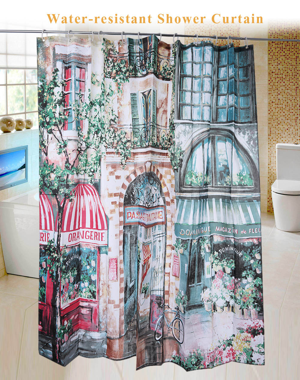 Retro Coffeehouse Pattern Water-resistant Bathing Shower Curtain Bathroom Decor