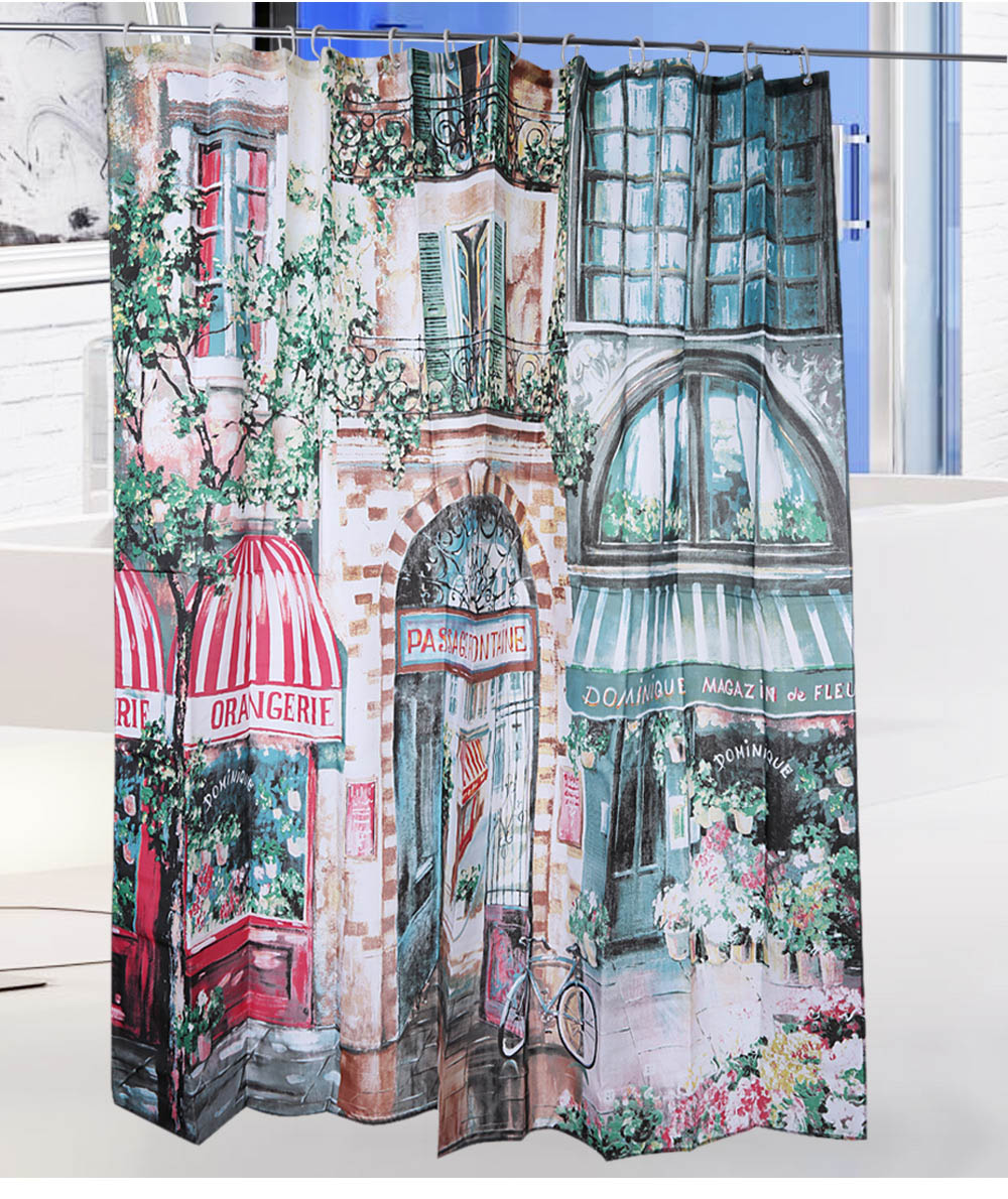 Retro Coffeehouse Pattern Water-resistant Bathing Shower Curtain Bathroom Decor Retro Coffeehouse Pattern Water-resistant Bathing Shower Curtain Bathroom Decor