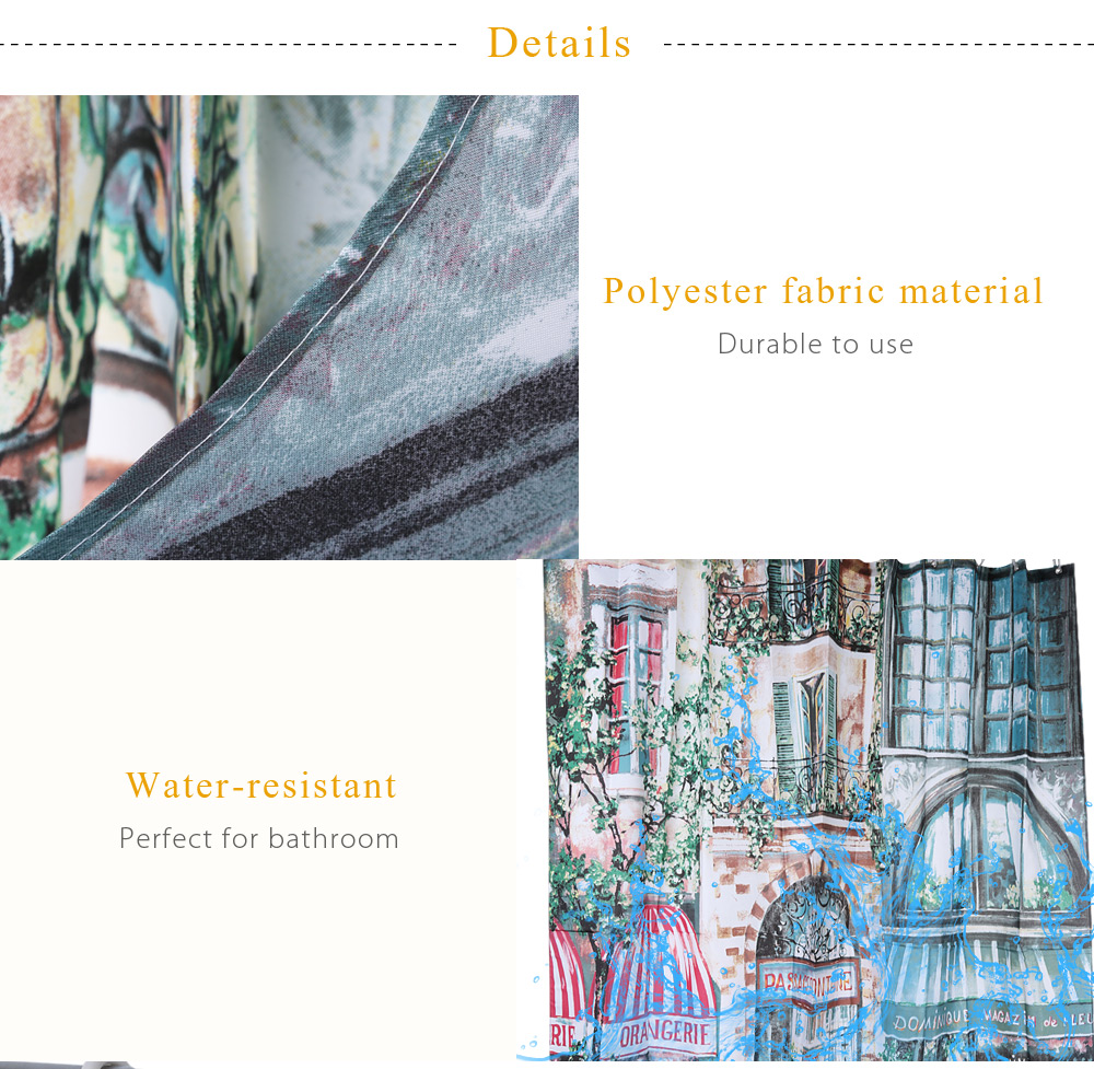 Retro Coffeehouse Pattern Water-resistant Bathing Shower Curtain Bathroom Decor Retro Coffeehouse Pattern Water-resistant Bathing Shower Curtain Bathroom Decor