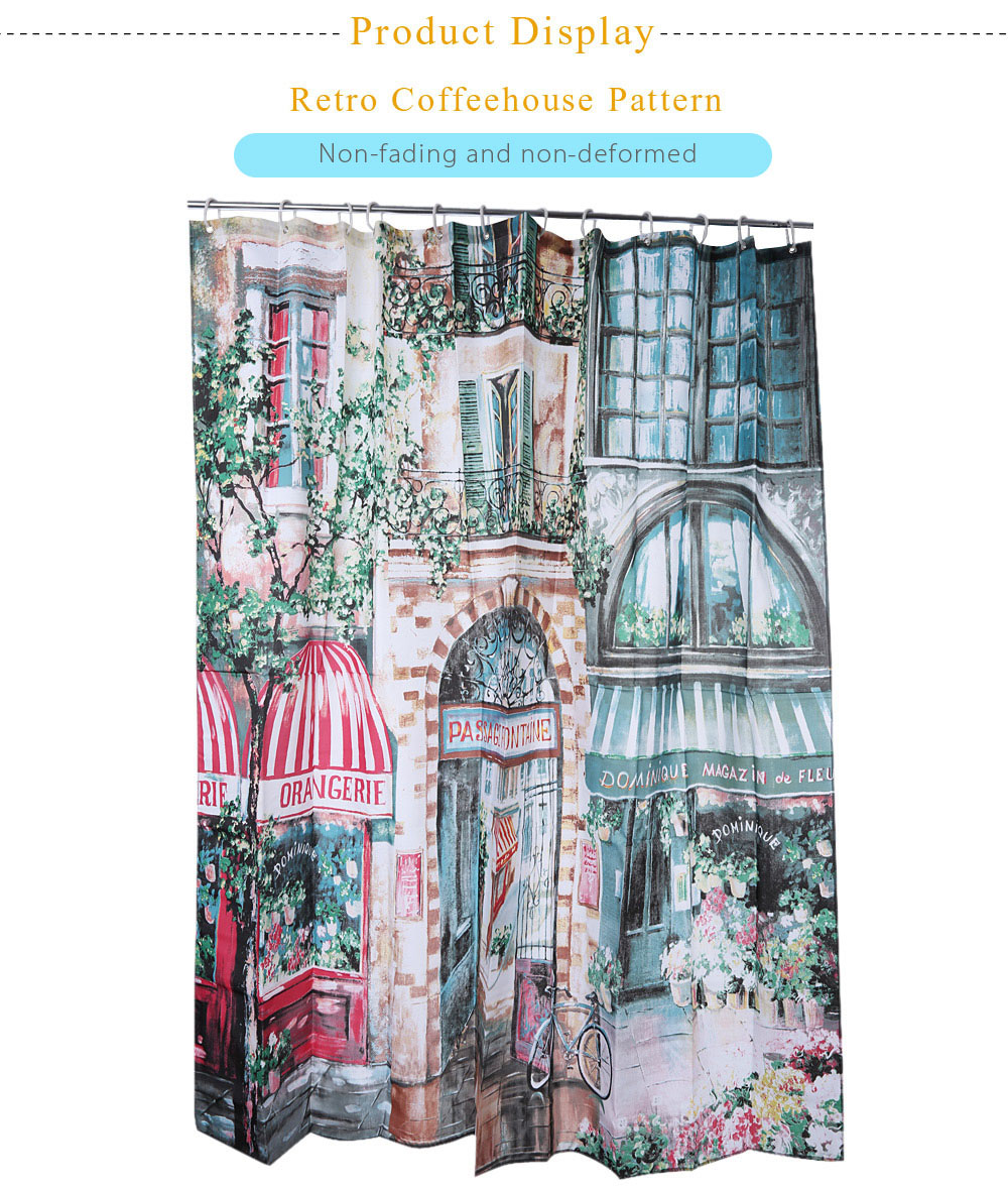 Retro Coffeehouse Pattern Water-resistant Bathing Shower Curtain Bathroom Decor Retro Coffeehouse Pattern Water-resistant Bathing Shower Curtain Bathroom Decor