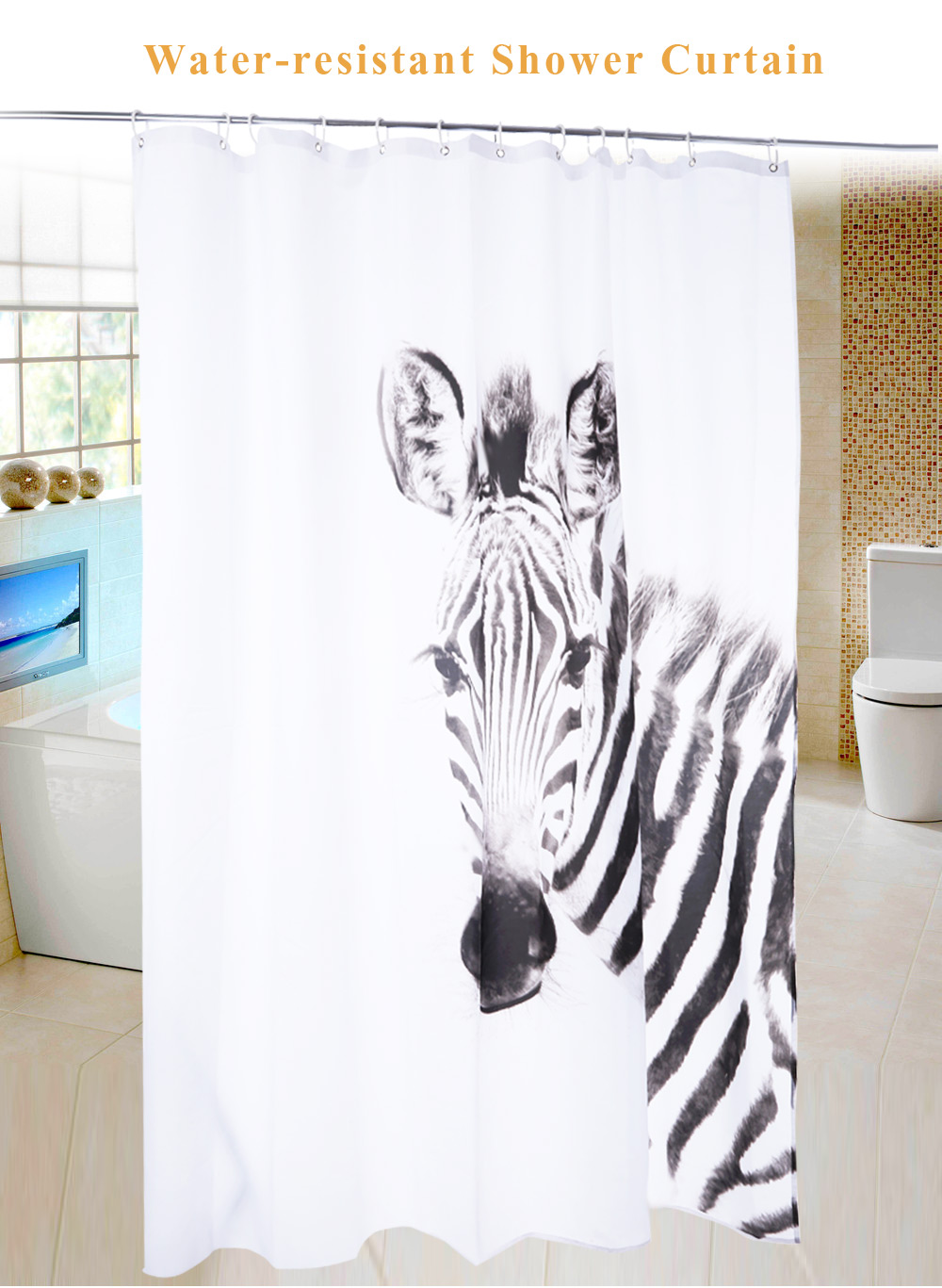 3D Zebra Pattern Water-resistant Bathing Shower Curtain Bathroom Decor 3D Zebra Pattern Water-resistant Bathing Shower Curtain Bathroom Decor