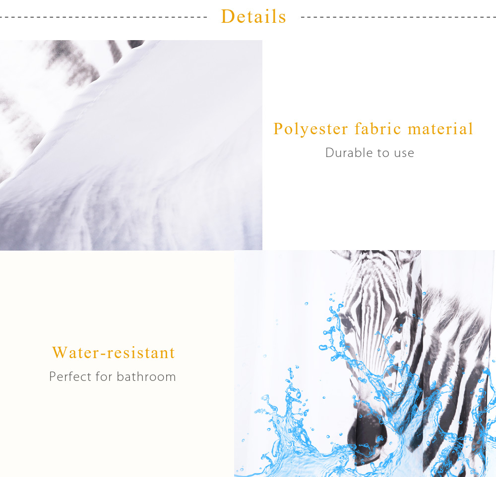 3D Zebra Pattern Water-resistant Bathing Shower Curtain Bathroom Decor