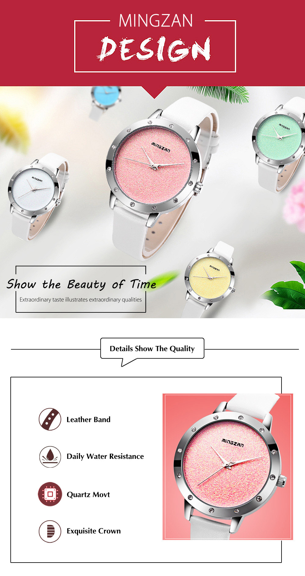 MINGZAN 6118 Women Quartz Watch Simple Shiny Dial Female Wristwatch MINGZAN 6118 Women Quartz Watch Simple Shiny Dial Female Wristwatch