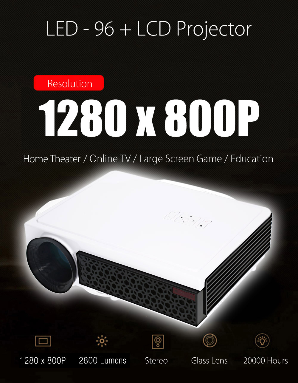 LED - 96 + LCD Projector 2800 Lumens 1280 x 800 Pixels for Home Office Education LED - 96 + LCD Projector 2800 Lumens 1280 x 800 Pixels for Home Office Education