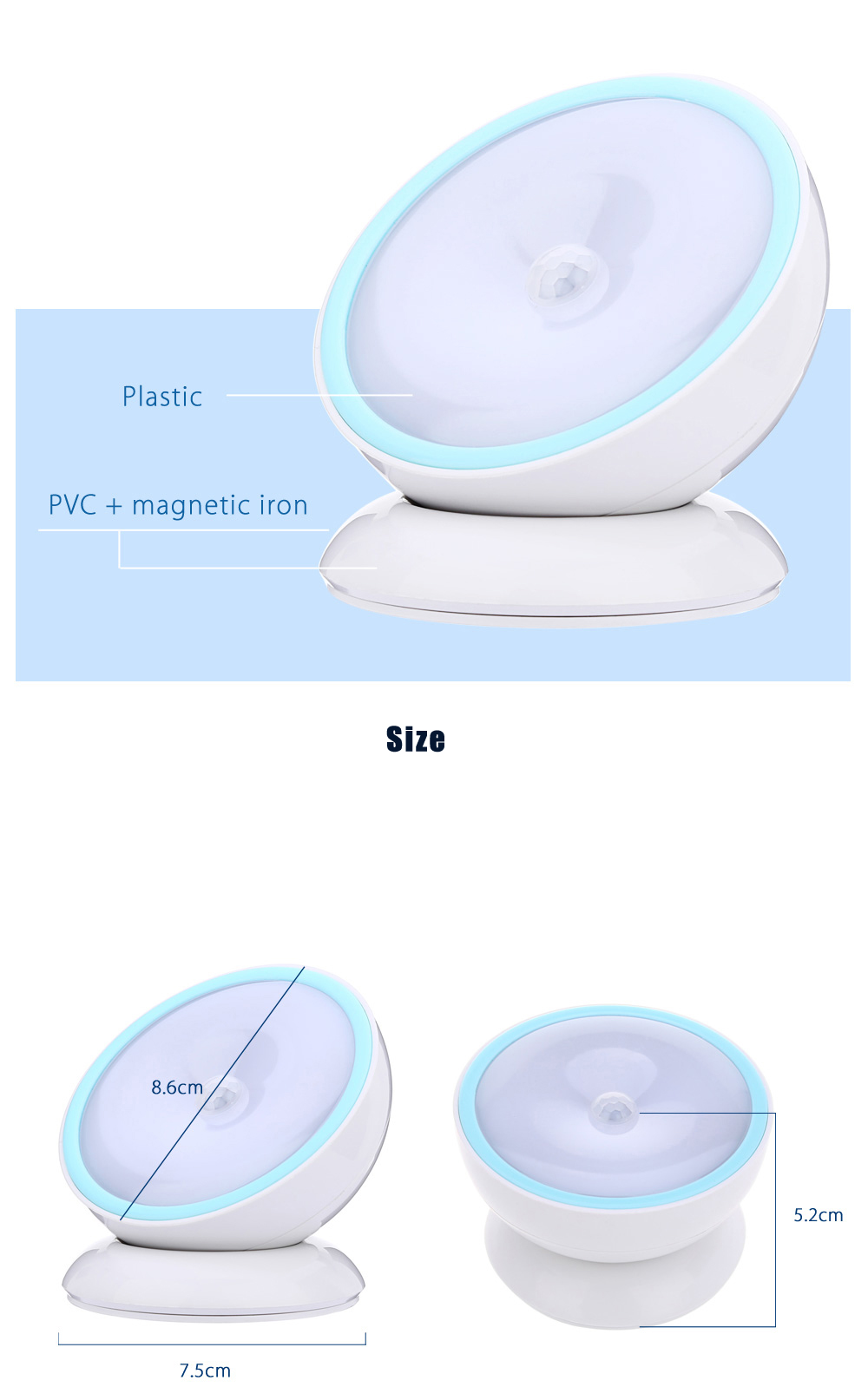 DC 5V 1.5W 45LM Motion Sensor LED Night Light Magnetic 360 Degree Rotation Rechargeable Lamp for Hallway Closet DC 5V 1.5W 45LM Motion Sensor LED Night Light Magnetic 360 Degree Rotation Rechargeable Lamp for Hallway Closet
