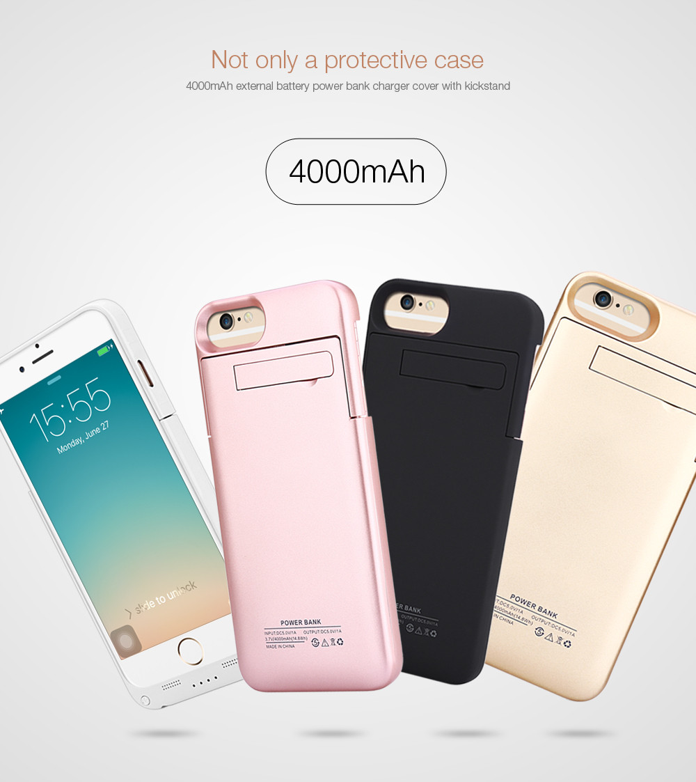 4000mAh External Battery Power Bank Charger Cover with Kickstand for iPhone 6 Plus / 6S Plus / 7 Plus 5.5 inch 4000mAh External Battery Power Bank Charger Cover with Kickstand for iPhone 6 Plus / 6S Plus / 7 Plus 5.5 inch