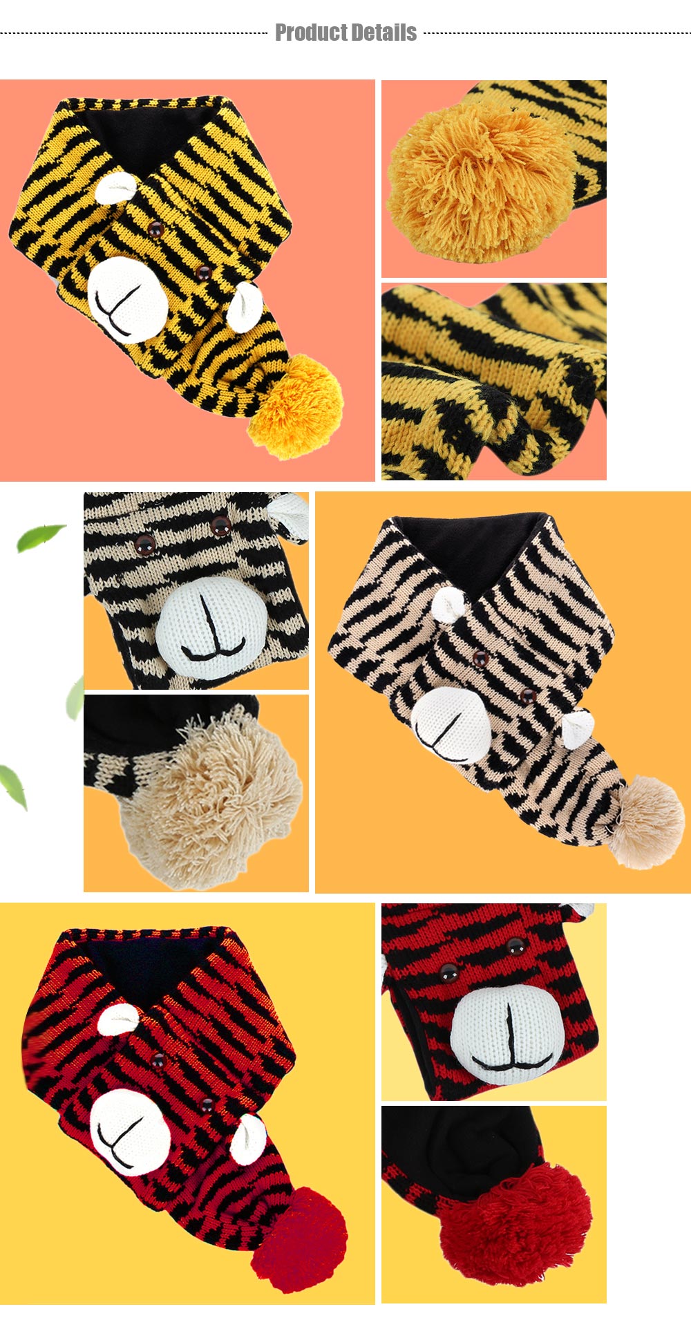 QULEXING Boys Cute Color Block Knitted Tiger Scarf QULEXING Boys Cute Color Block Knitted Tiger Scarf