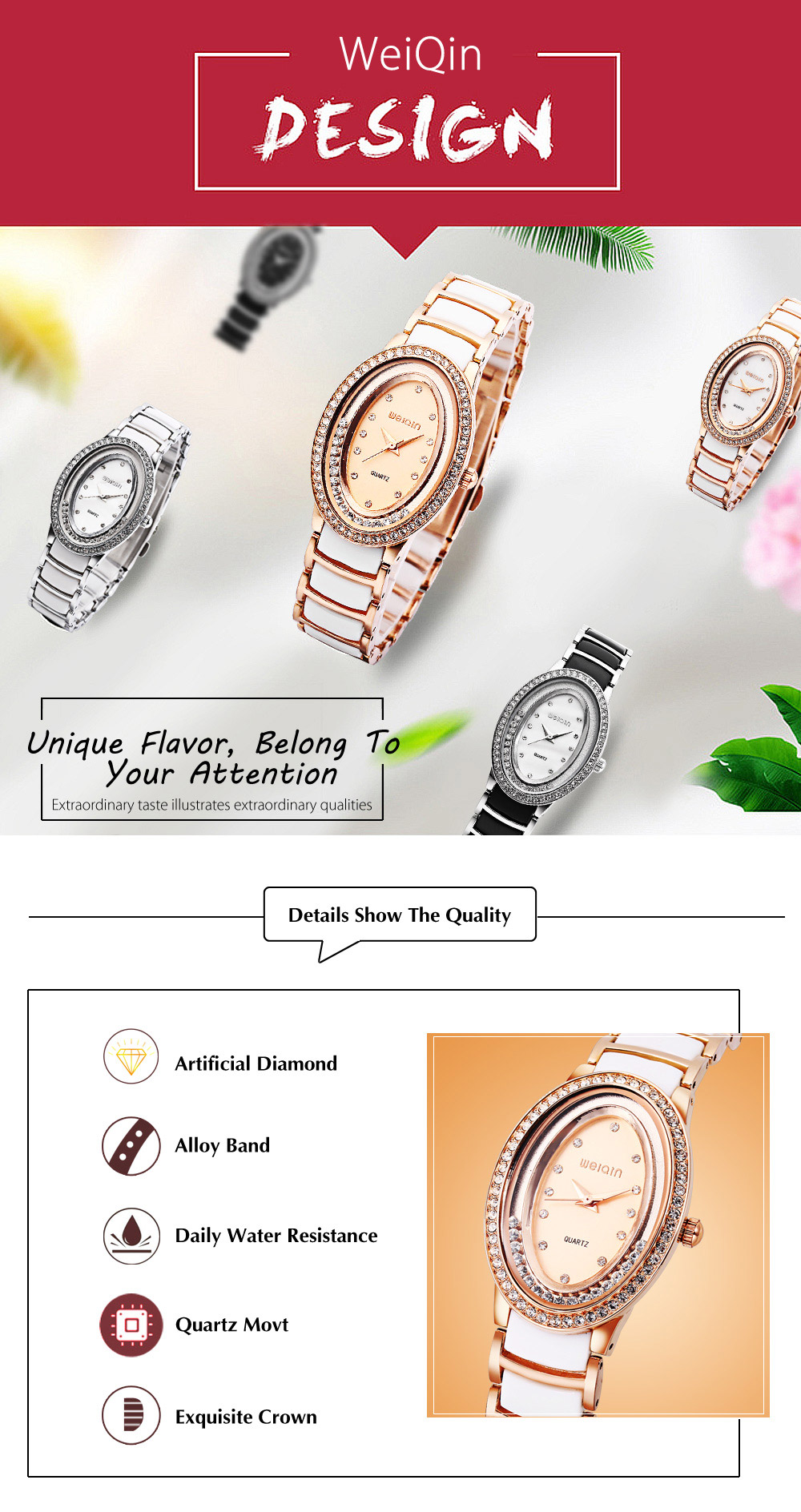 WeiQin W4747 Women Quartz Watch Oval Flowing Artificial Diamond Dial Female Wristwatch WeiQin W4747 Women Quartz Watch Oval Flowing Artificial Diamond Dial Female Wristwatch