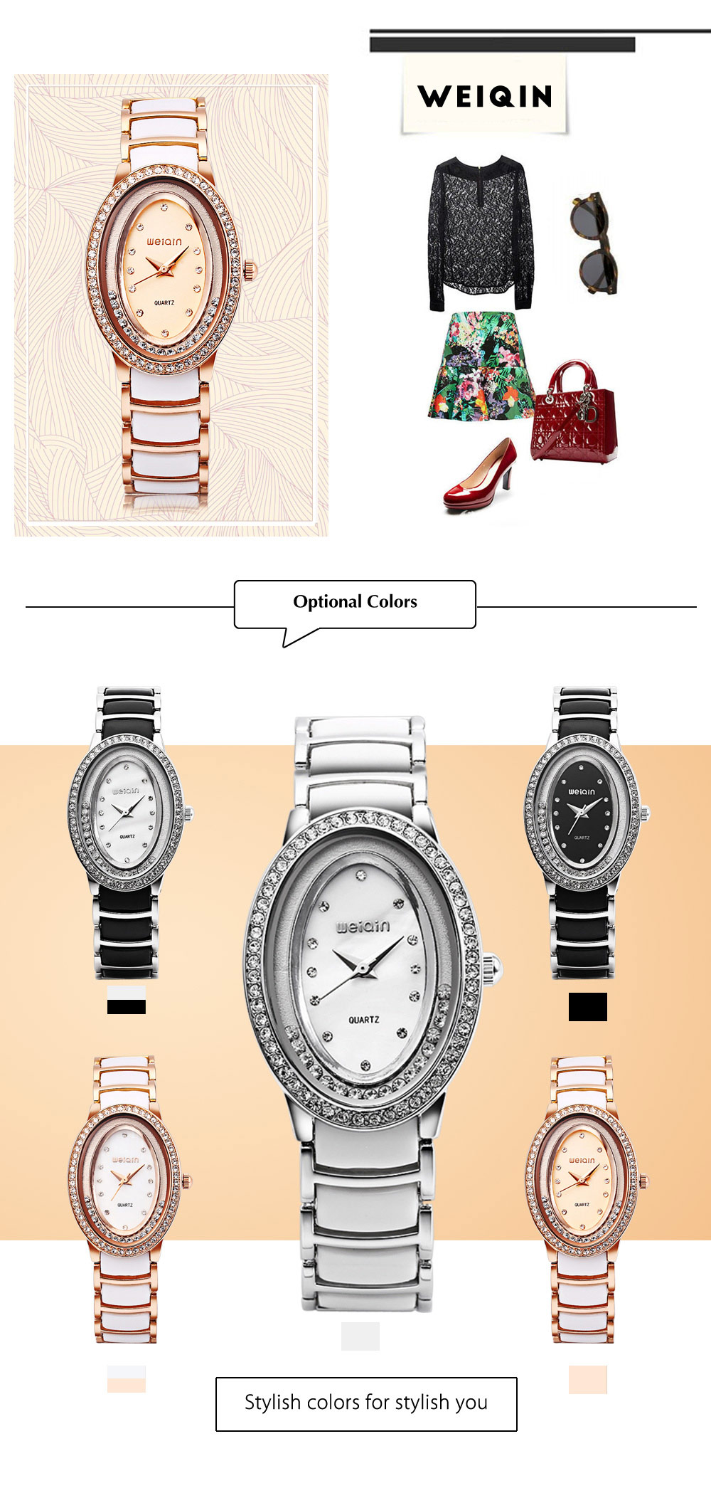 WeiQin W4747 Women Quartz Watch Oval Flowing Artificial Diamond Dial Female Wristwatch WeiQin W4747 Women Quartz Watch Oval Flowing Artificial Diamond Dial Female Wristwatch