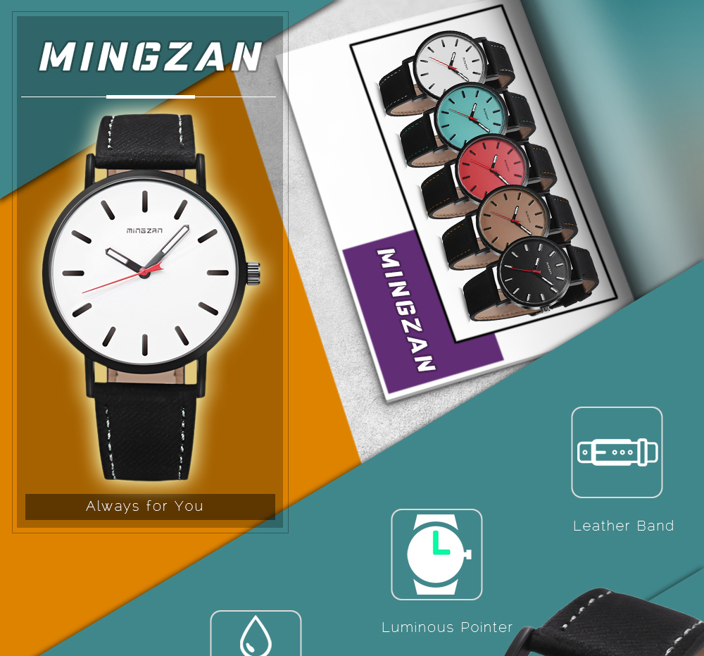 MINGZAN 6306 Unisex Quartz Watch Luminous Pointer Leather Band Daily Water Resistance Wristwatch MINGZAN 6306 Unisex Quartz Watch Luminous Pointer Leather Band Daily Water Resistance Wristwatch