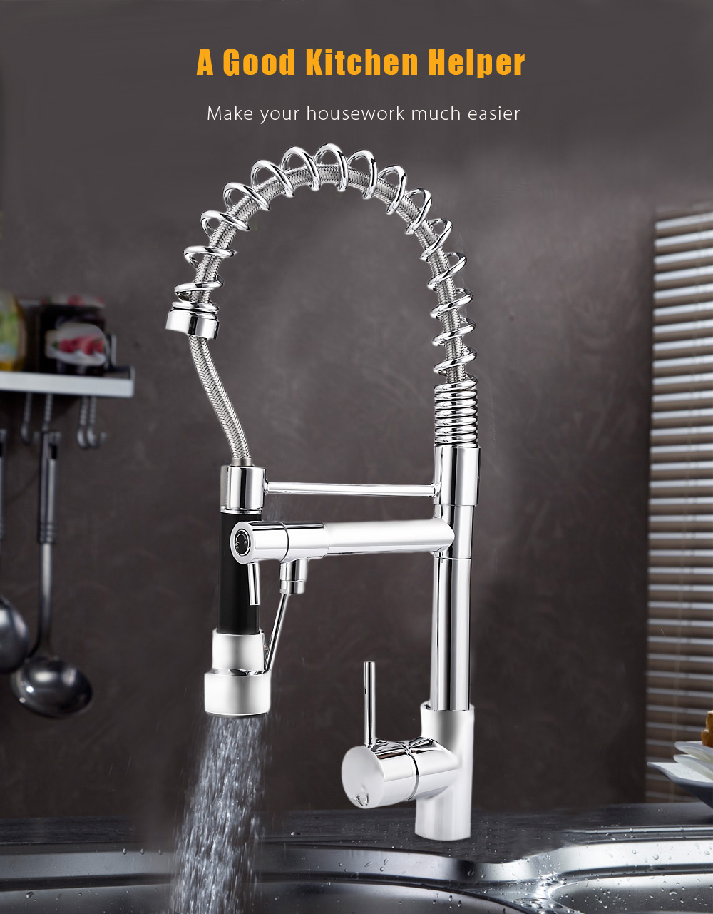Deck Mounted Pull-down Spray Swivel Kitchen Faucet with Flexible Hose