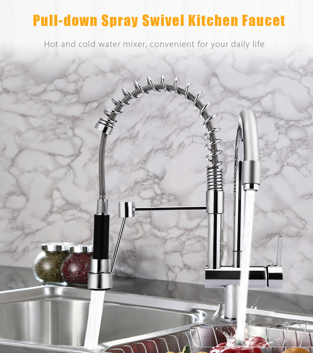 Deck Mounted Double Swivel Pull-down Spray Kitchen Faucet Mixer Tap Deck Mounted Double Swivel Pull-down Spray Kitchen Faucet Mixer Tap