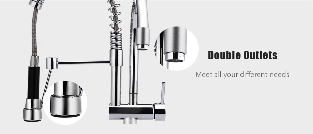 Deck Mounted Double Swivel Pull-down Spray Kitchen Faucet Mixer Tap