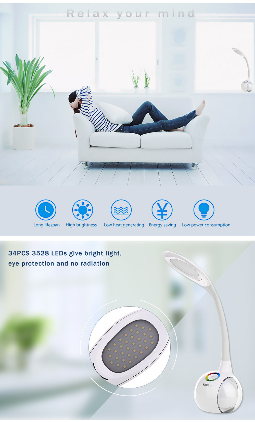 YouOKLight Multi-function Color Changeable LED Table Lamp Eye-protection Touch Control 3 Dimmable Levels Night Light YouOKLight Multi-function Color Changeable LED Table Lamp Eye-protection Touch Control 3 Dimmable Levels Night Light