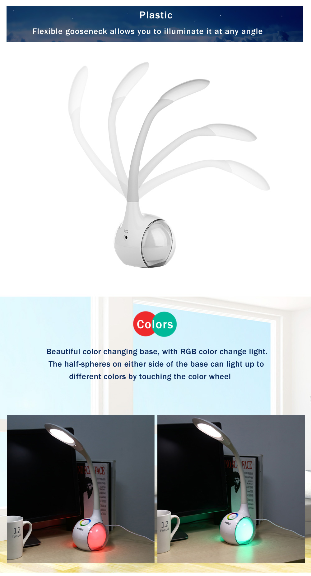 YouOKLight Multi-function Color Changeable LED Table Lamp Eye-protection Touch Control 3 Dimmable Levels Night Light YouOKLight Multi-function Color Changeable LED Table Lamp Eye-protection Touch Control 3 Dimmable Levels Night Light