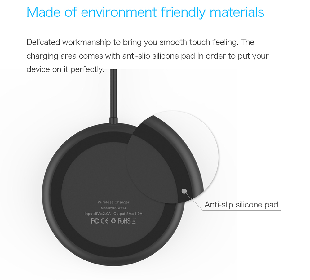 VINSIC VSCW114 Ultra Slim Qi Wireless Charger with Cable