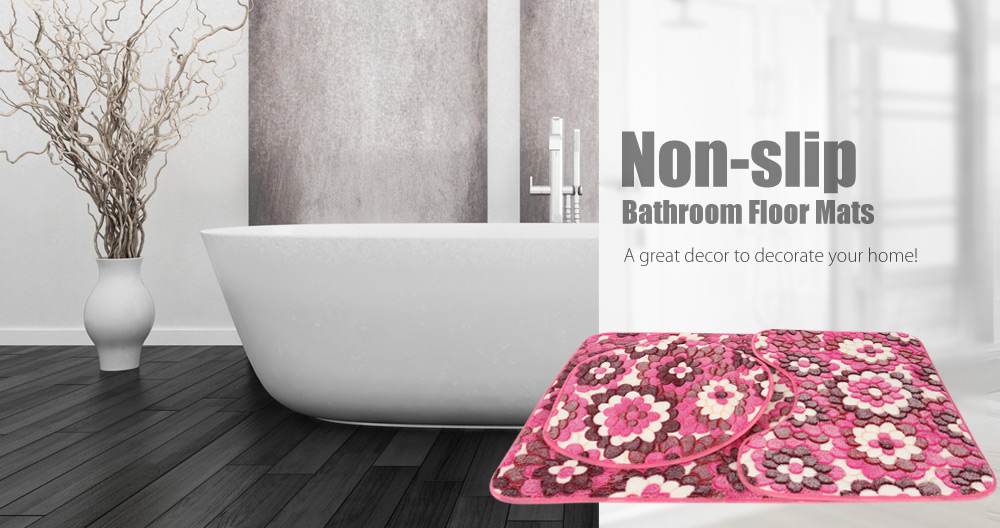 3pcs Soft Flower Anti-skid Bathroom Floor Mats Flannel Memory Foam Cover 3pcs Soft Flower Anti-skid Bathroom Floor Mats Flannel Memory Foam Cover