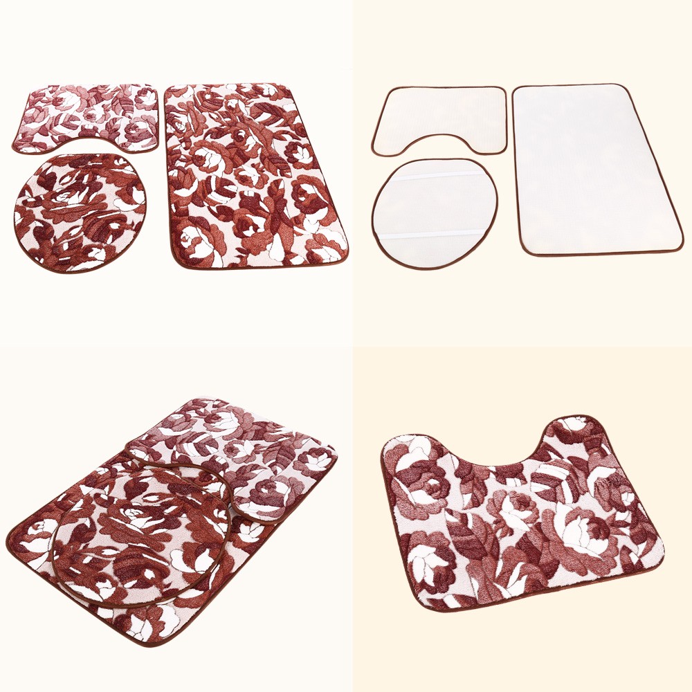 3pcs Soft Flower Anti-skid Bathroom Floor Mats Flannel Memory Foam Cover