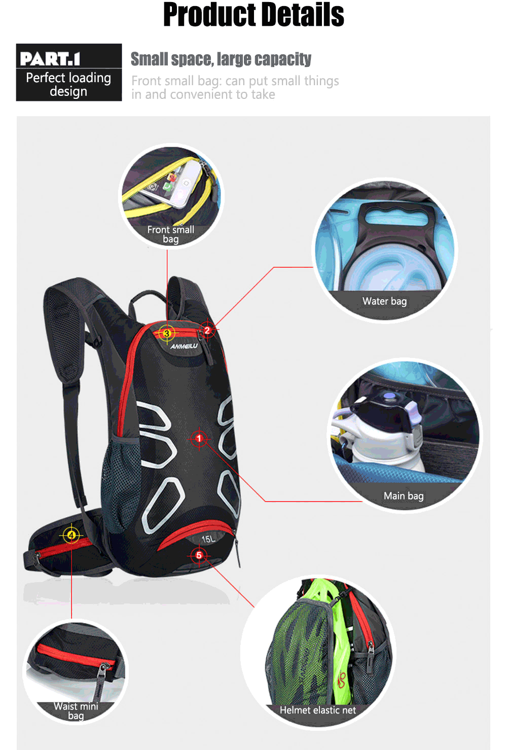 ANMEILU 15L Unisex Ultralight Bicycle Pack Backpack with Rain Helmet Cover for Cycling Hiking Climbing ANMEILU 15L Unisex Ultralight Bicycle Pack Backpack with Rain Helmet Cover for Cycling Hiking Climbing
