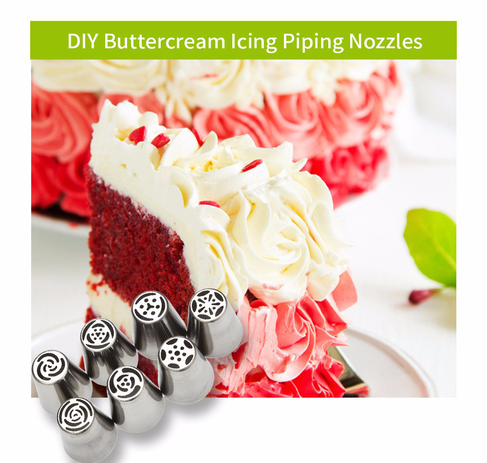 7pcs DIY Stainless Steel Buttercream Icing Piping Nozzles Baking Tools 7pcs DIY Stainless Steel Buttercream Icing Piping Nozzles Baking Tools