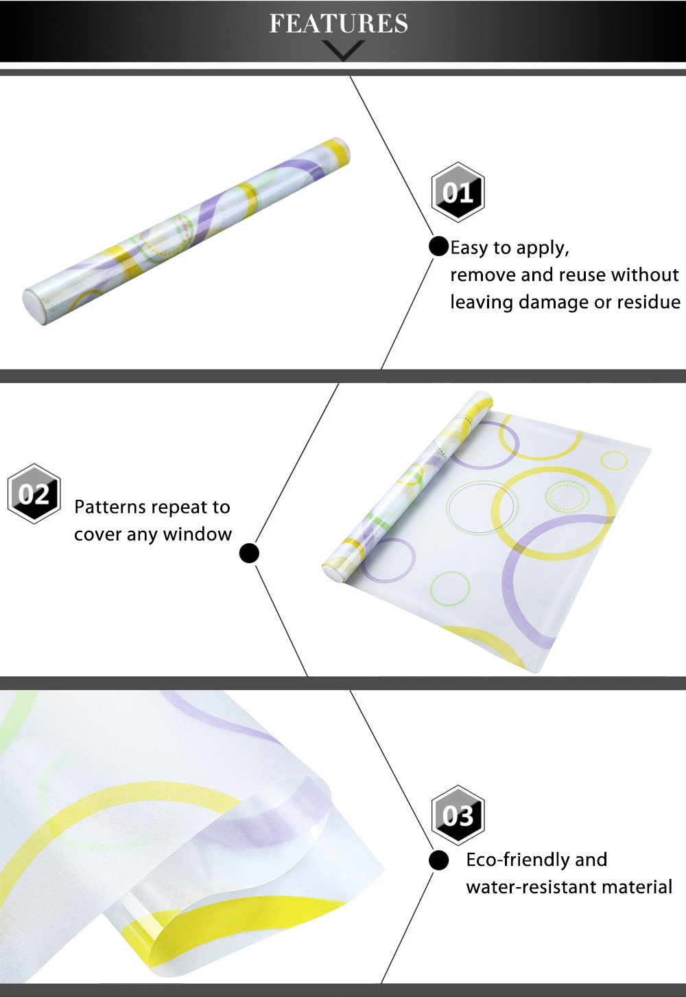 Removable Window Bathroom Showcase Film Cover Wallpaper Decor - Colored Circles Pattern Removable Window Bathroom Showcase Film Cover Wallpaper Decor - Colored Circles Pattern