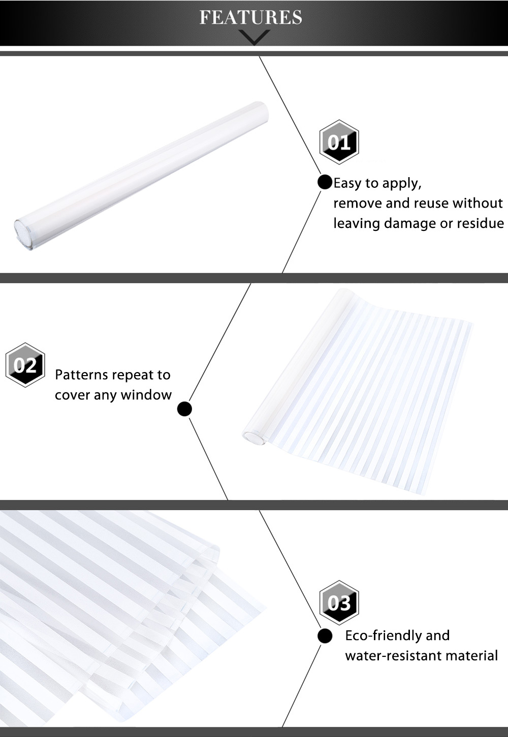 Removable Window Bathroom Showcase Film Cover Wallpaper Decor - White Stripe Pattern Removable Window Bathroom Showcase Film Cover Wallpaper Decor - White Stripe Pattern