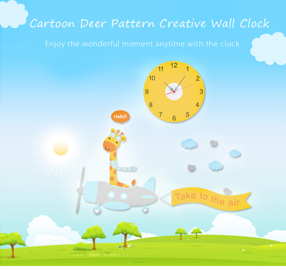 Lovely Creative Cartoon Deer Pattern Removable Wall Clock Sticker Decal for Living Room Bedroom