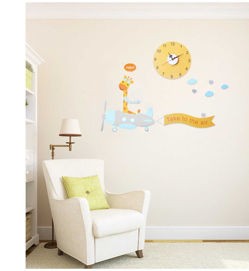 Lovely Creative Cartoon Deer Pattern Removable Wall Clock Sticker Decal for Living Room Bedroom
