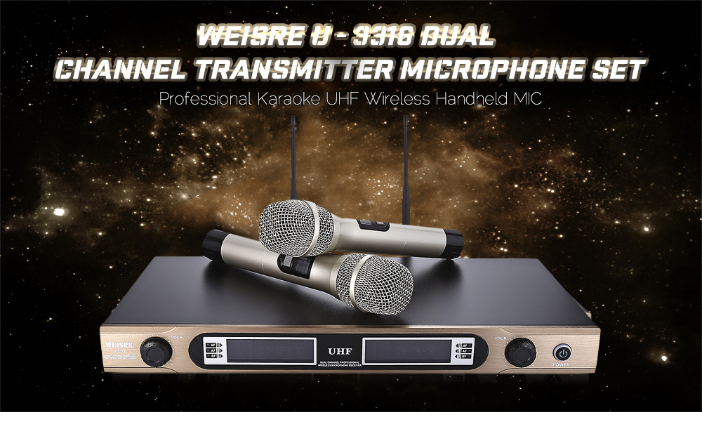 WEISRE U - 3316 720 - 770MHz UHF Dual Channel Transmitter Karaoke Professional Wireless Handheld Microphone Set WEISRE U - 3316 720 - 770MHz UHF Dual Channel Transmitter Karaoke Professional Wireless Handheld Microphone Set