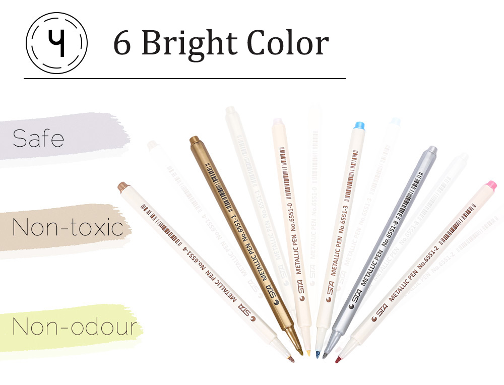STA 6 Colors Metallic Pen Mark Painting Office Drawing Tackle STA 6 Colors Metallic Pen Mark Painting Office Drawing Tackle