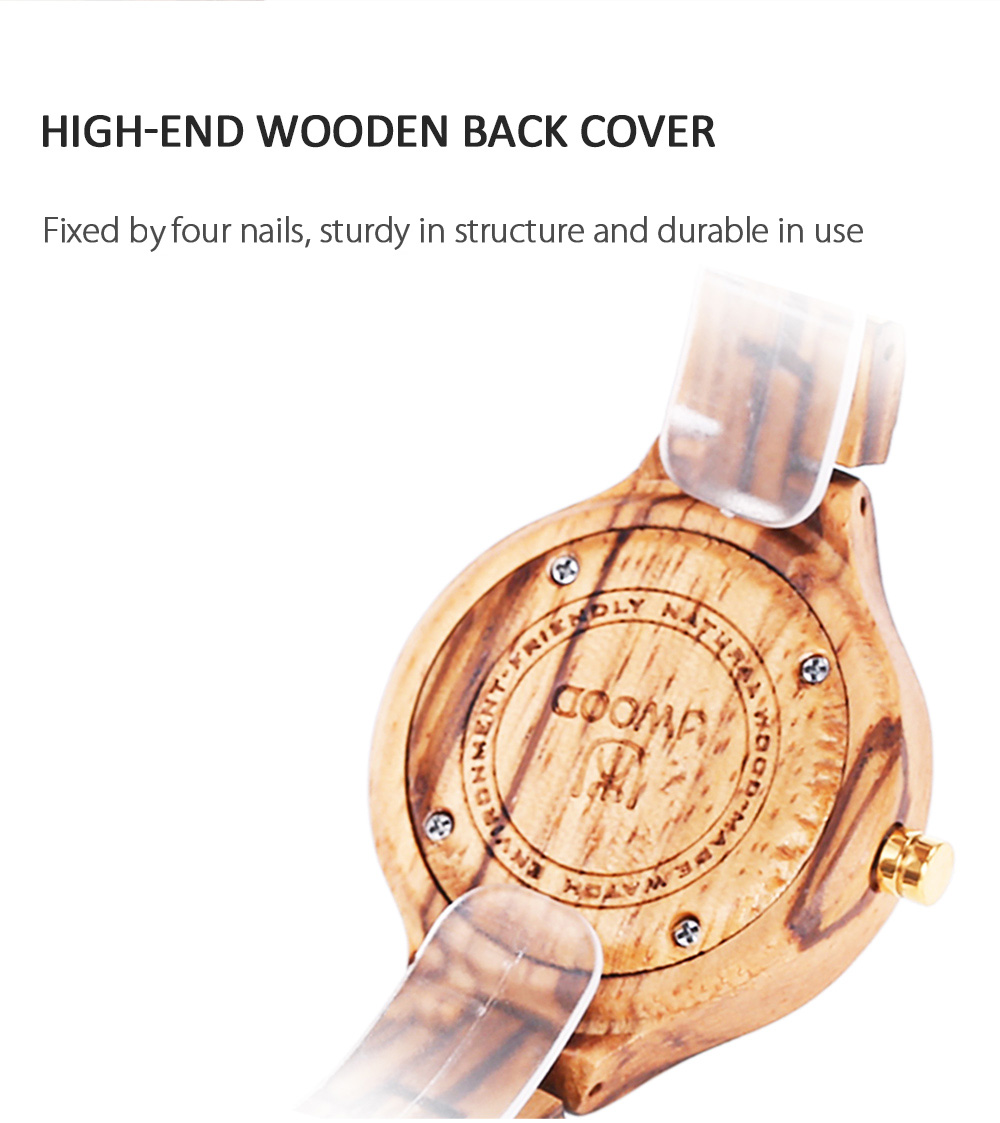 UWOOD UW - 1003 Women Quartz Watch Wooden Case Nail Shape Scale Water Resistance Wristwatch