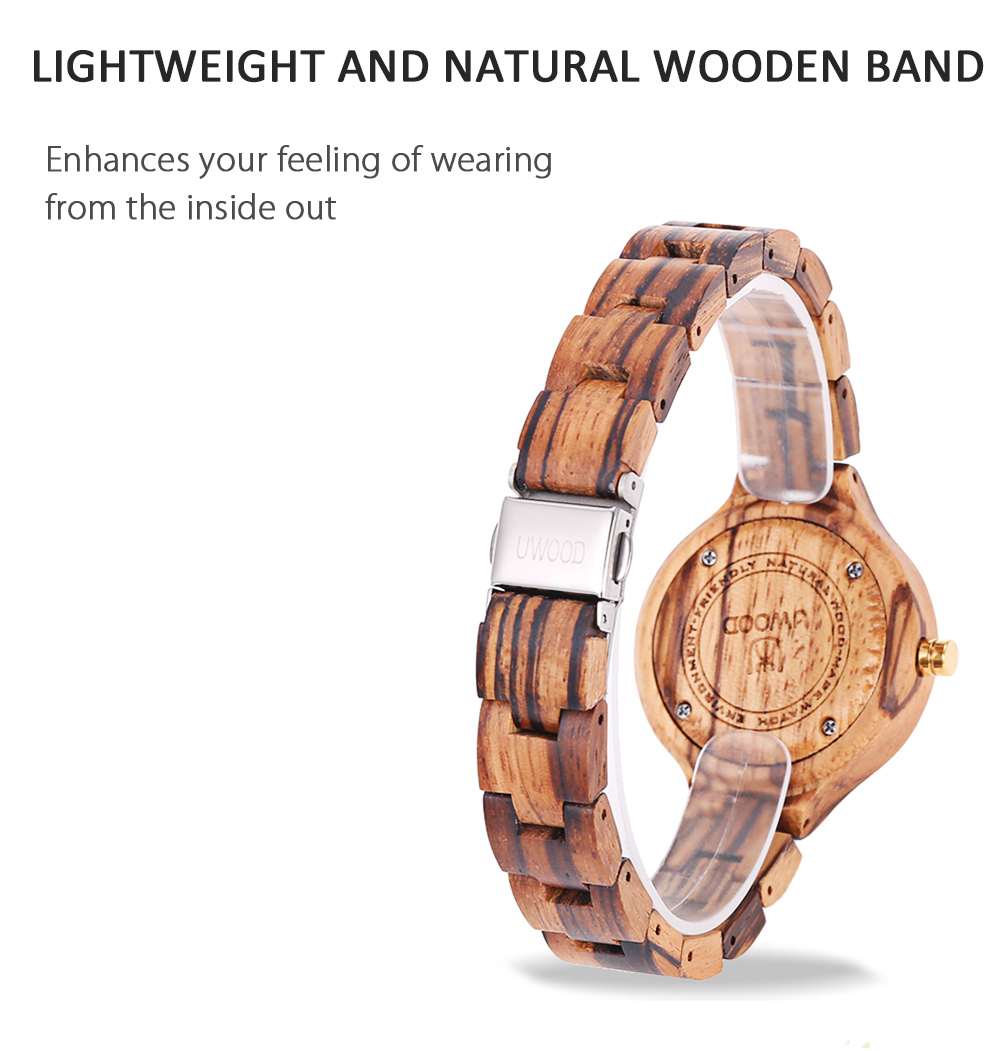 UWOOD UW - 1003 Women Quartz Watch Wooden Case Nail Shape Scale Water Resistance Wristwatch