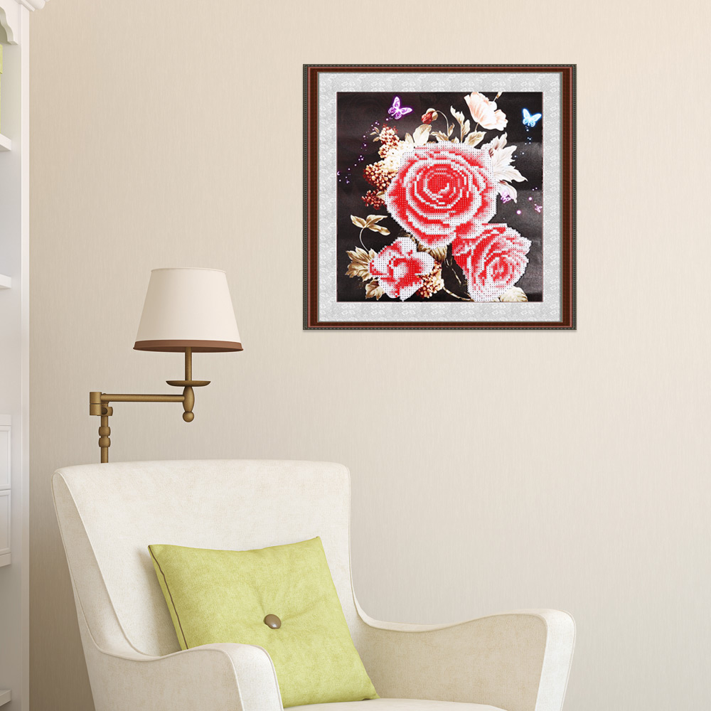 35 x 35cm Rose Flower Drilled Needlework DIY Diamond Painting Cross Stitch Home Decoration